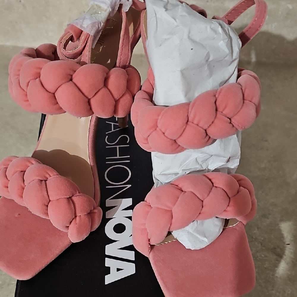 Fashion Nova Pink Braided Strap Heels